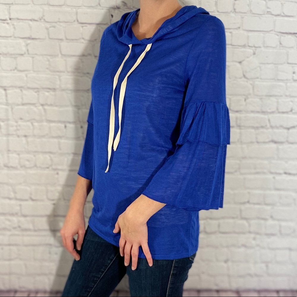 Royal blue ruffle sleeve hoodie top